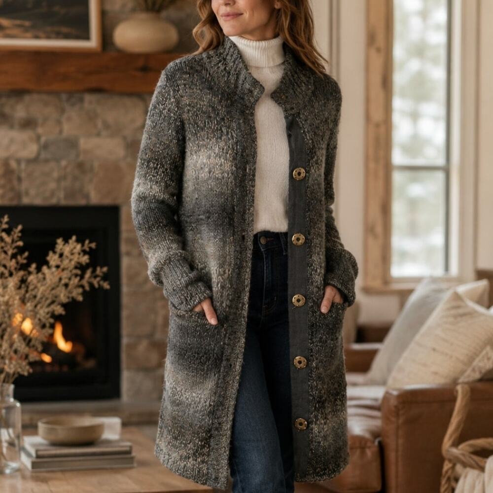 prAna Amber Wool Blend Long Cardigan Duster Gray Knit Sweater S Rare Cabincore